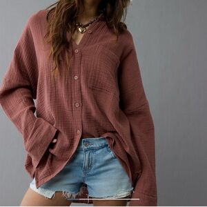 American Eagle Outfitters Button-Down Shirt - Brown